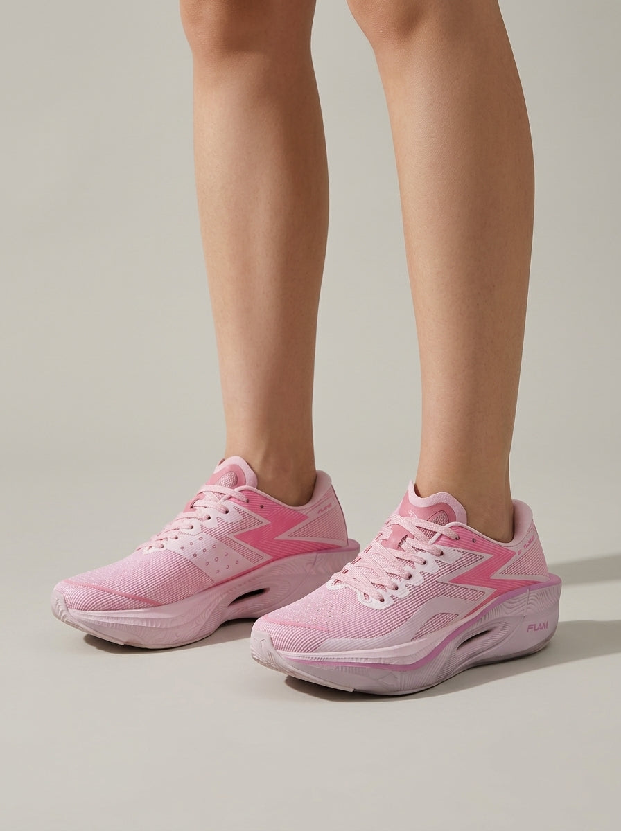 Women's Lace-Up Running Sneakers - Round Toe - Curved Sole - Max Cushion