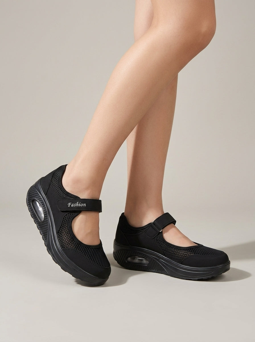 Women's Mary Jane Sneakers with Hook-and-Loop Strap and Platform Sole
