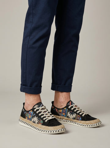 Men's Lace-Up Espadrille Sneakers with Tribal Pattern Panel