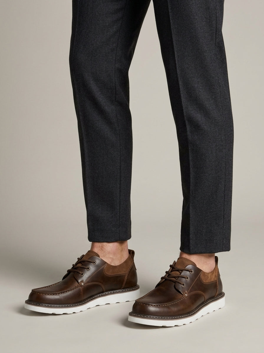 Men's Mocktoe Derby Shoes with Lace-Up Closure and Contrast Panel