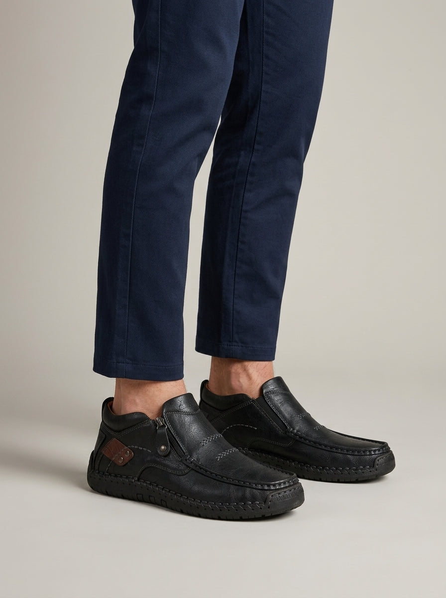 Men's Zip-Up Mocktoe Ankle Boots with Hand-Stitched Moc Toe