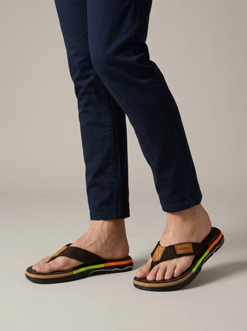 Men's Thong Flip Flop Sandals with Striped Sole and Logo Patch