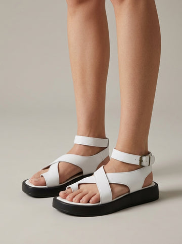 Women's Platform Sandals Cross-Over Straps Ankle Buckle Toe Loop