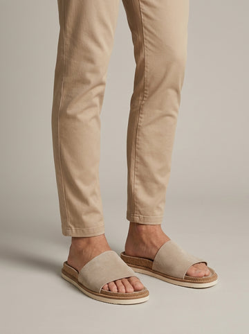Men's Suede Slide Sandals with Wide Strap and Stitched Trim