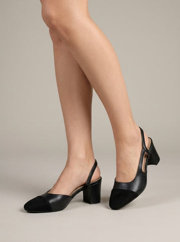 Women's Slingback Pumps with Block Heel and Squared Toe