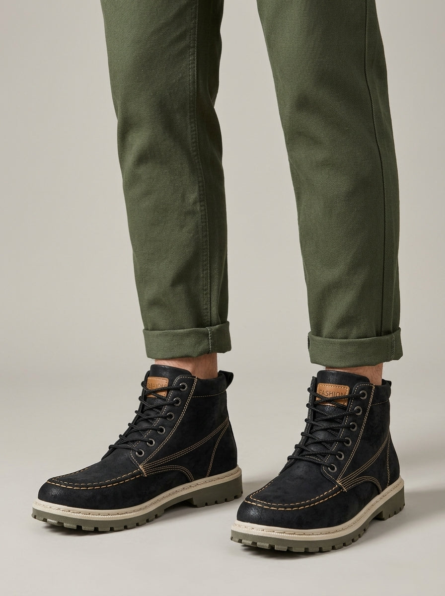 Men's Mocktoe Boots Casual Wedge Sole Lace-Up Ankle