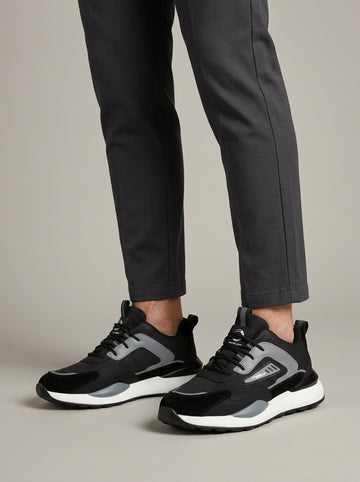 Men's Lace-Up Mesh Sneakers with Contrast Panels and Chunky Sole