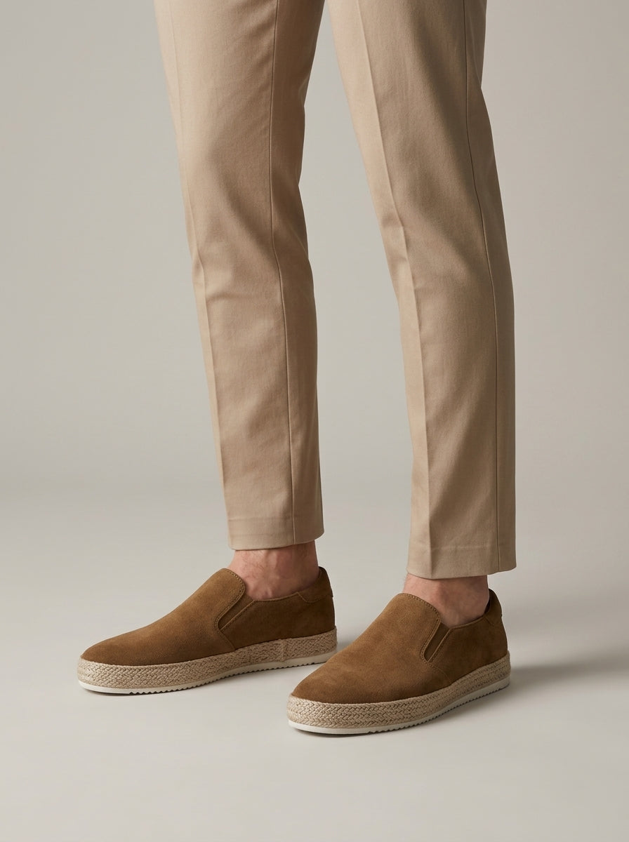 Men's Slip-On Sneakers Suede Upper Espadrille Sole Round Toe