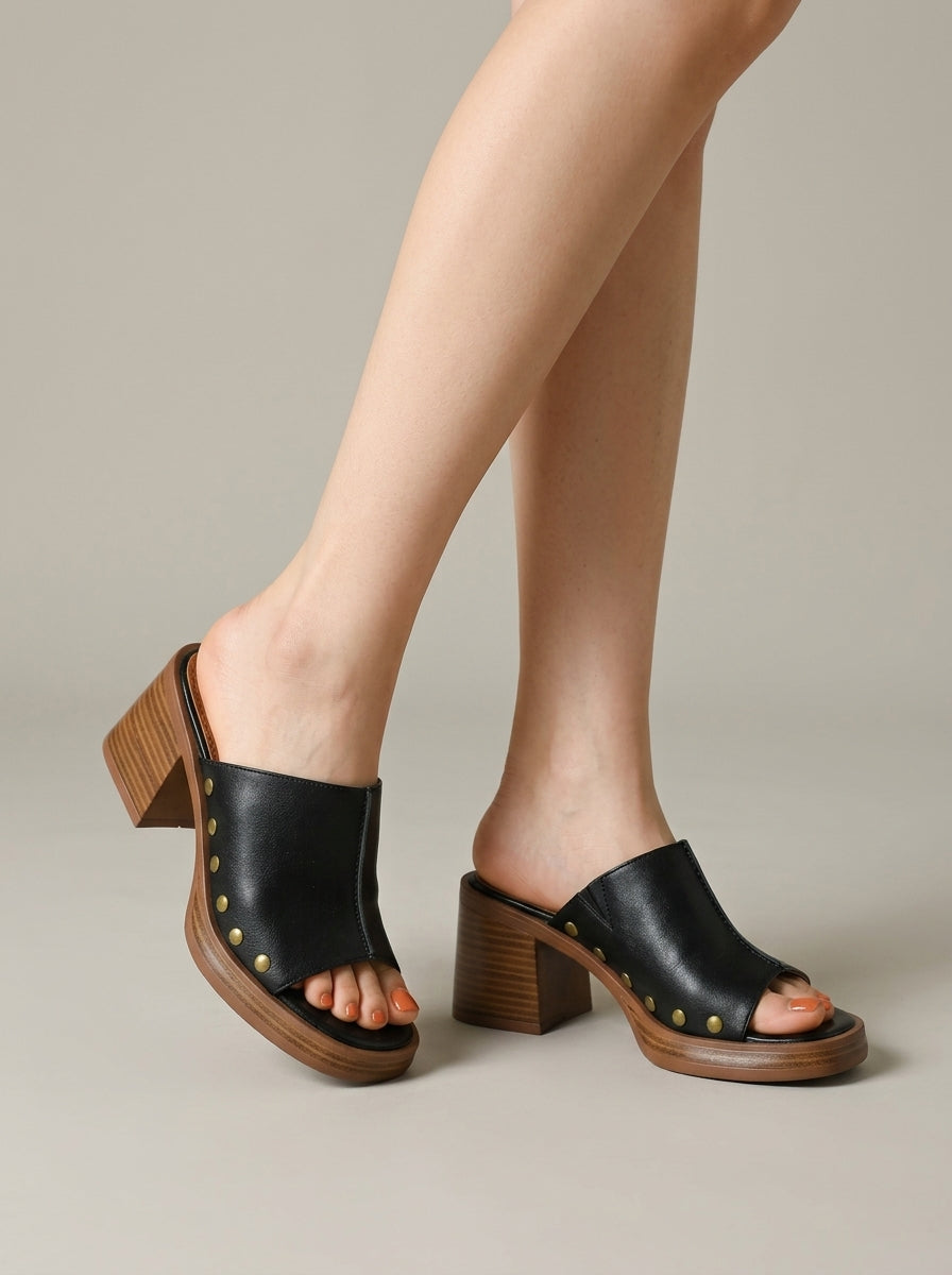 Women's Heeled Sandals - Open-Toe Mules - Block Heel - Platform