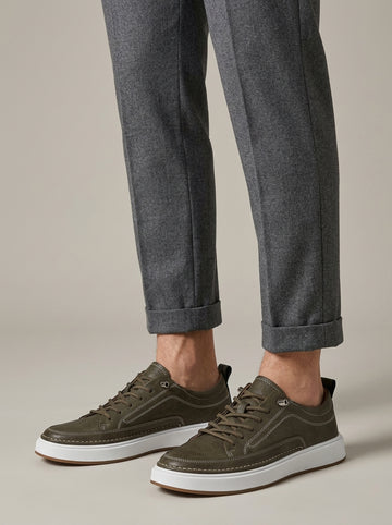 Men's Sneakers Leather Lace-Up Low-Top White Sole