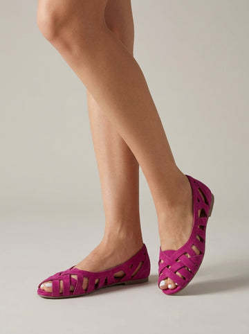 Women's Woven Peep Toe Flats with Cutout Strap Design