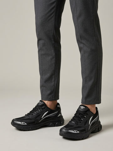 Men's Chunky Lace-Up Sneakers with Mesh Upper and Deep-Lugged Sole