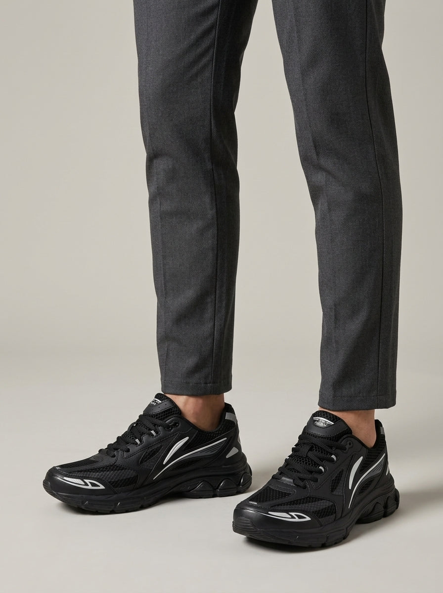 Men's Chunky Lace-Up Sneakers with Mesh Upper and Deep-Lugged Sole