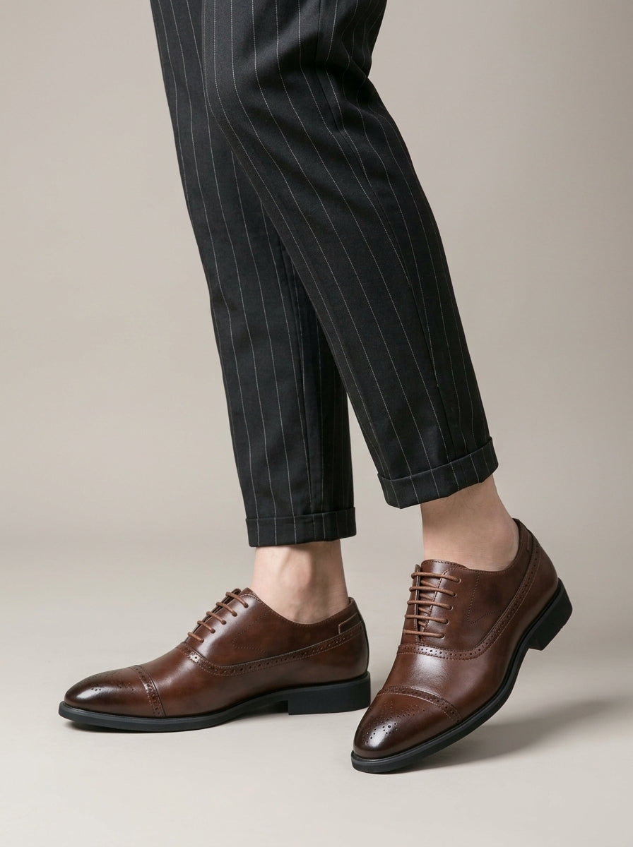 Men's Oxfords Cap-Toe Brogue Lace-Up Dress Shoes