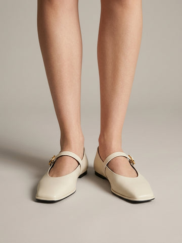 Women's Square Toe Mary Jane Flats - Buckle Strap Ballet Shoes