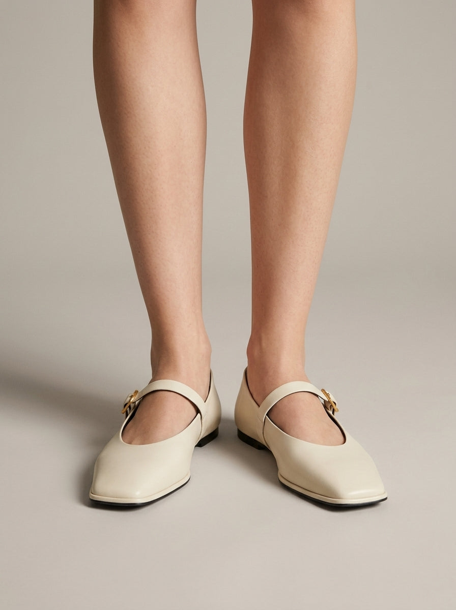 Women's Square Toe Mary Jane Flats - Buckle Strap Ballet Shoes
