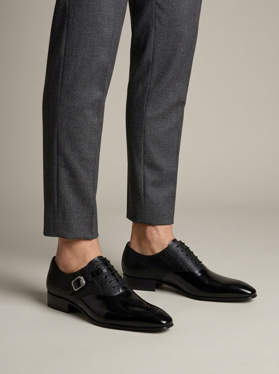 Men's Leather Oxford Dress Shoes - Brogue Toe - Lace-Up