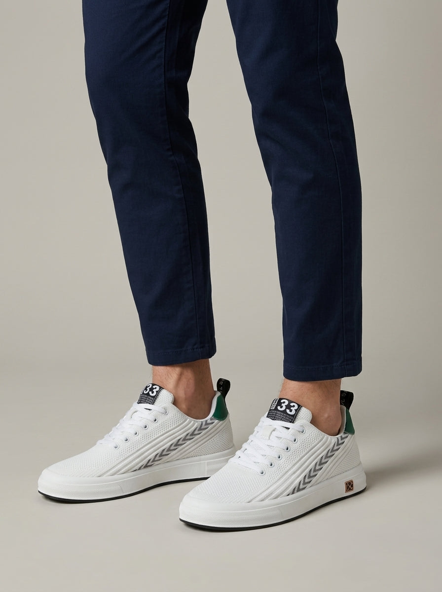 Men's Sneakers Mesh Upper Chevron Stripe Lace-Up Low-Top - 6cm