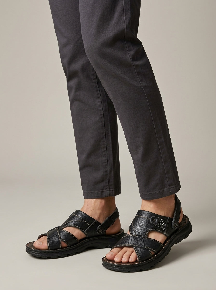 Men’s Open-Toe Strap Sandals with Adjustable Ankle Strap - Textured Sole