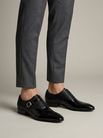 Men's Lace-Up Oxford Monk Strap Dress Shoes – Pointed Toe Brogue Detail Leather