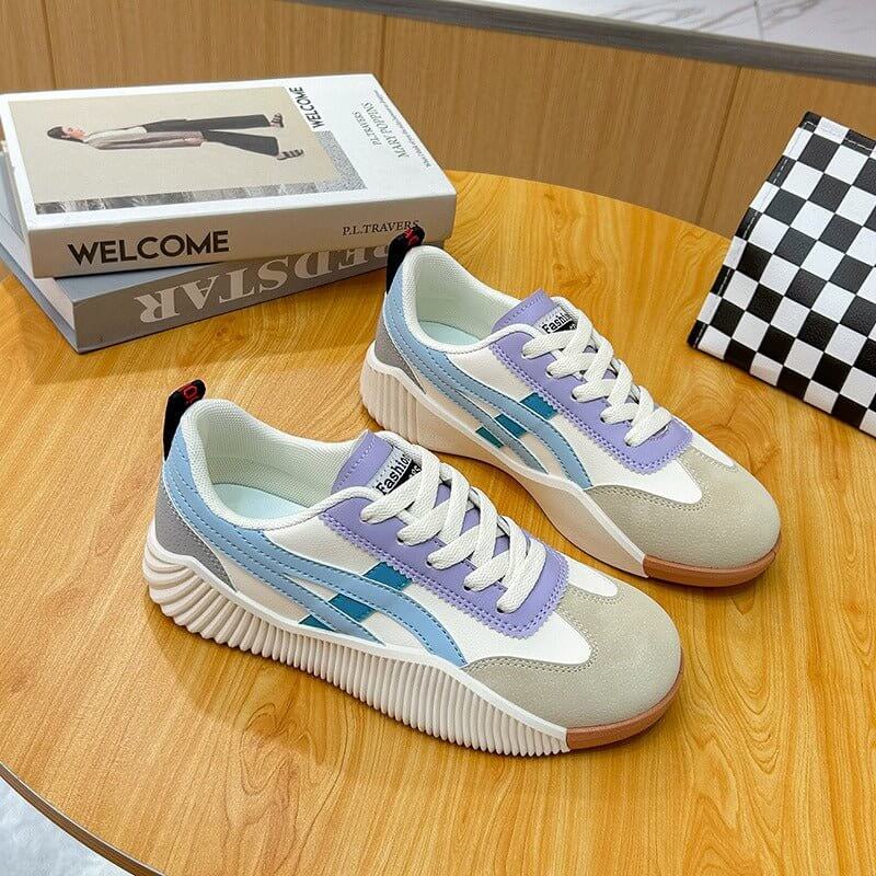 Women's Low-Top Platform Sneakers - Lace-Up Mixed Material Design