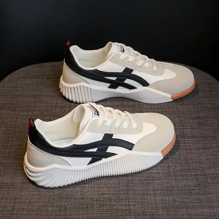 Women's Low-Top Platform Sneakers - Lace-Up Mixed Material Design
