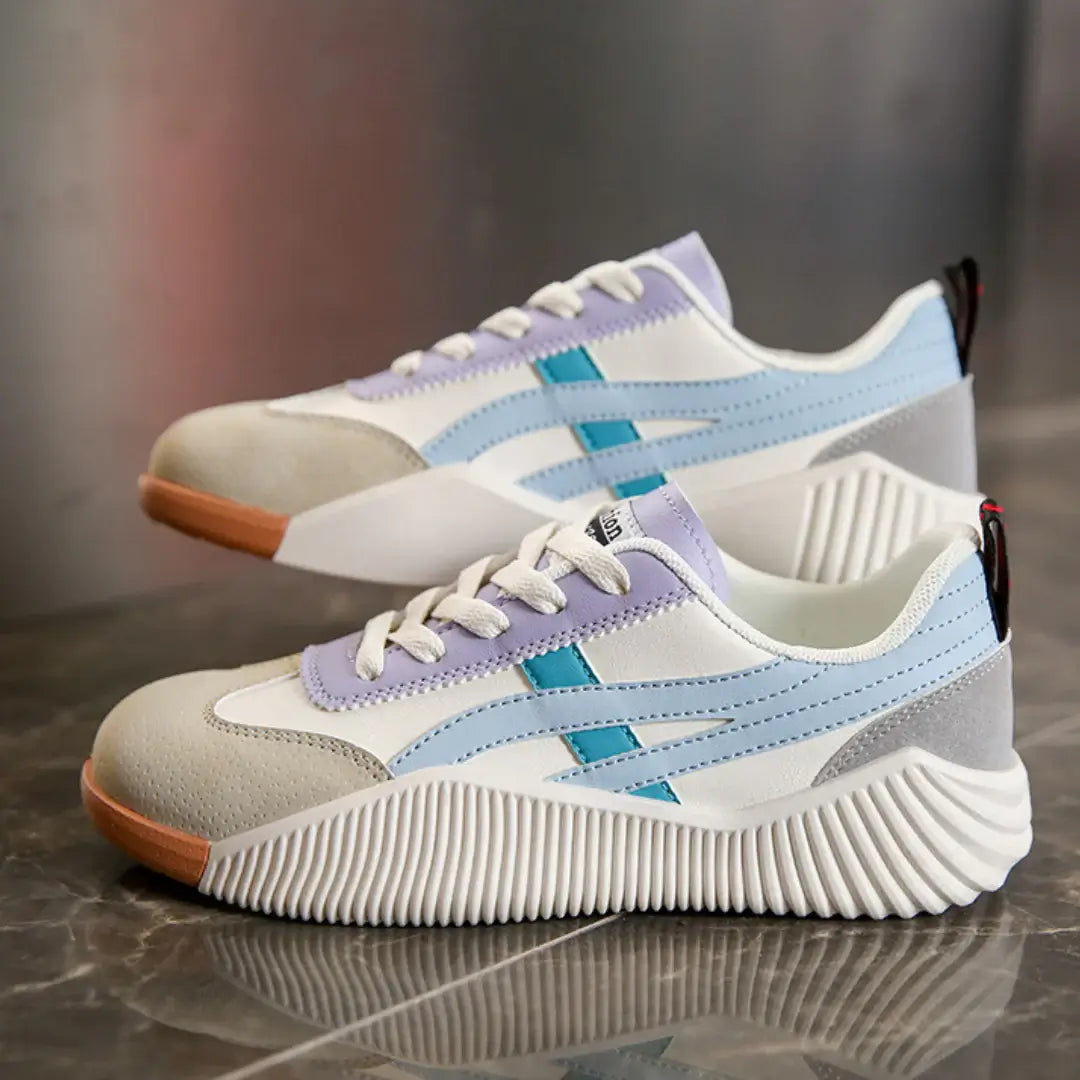 Women's Low-Top Platform Sneakers - Lace-Up Mixed Material Design