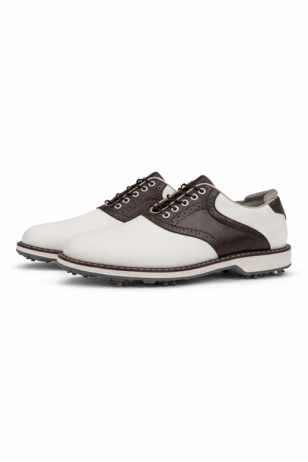 Men's Golf Shoes - Lace-Up - Wingtip - Spiked Sole - Leather