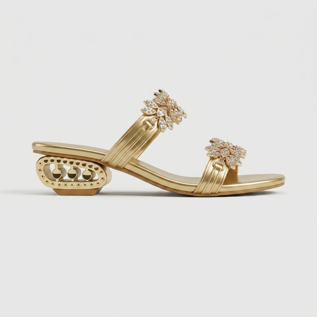 Women's Heels Open-Toe Embellished Strap Block Heel Slide Sandals