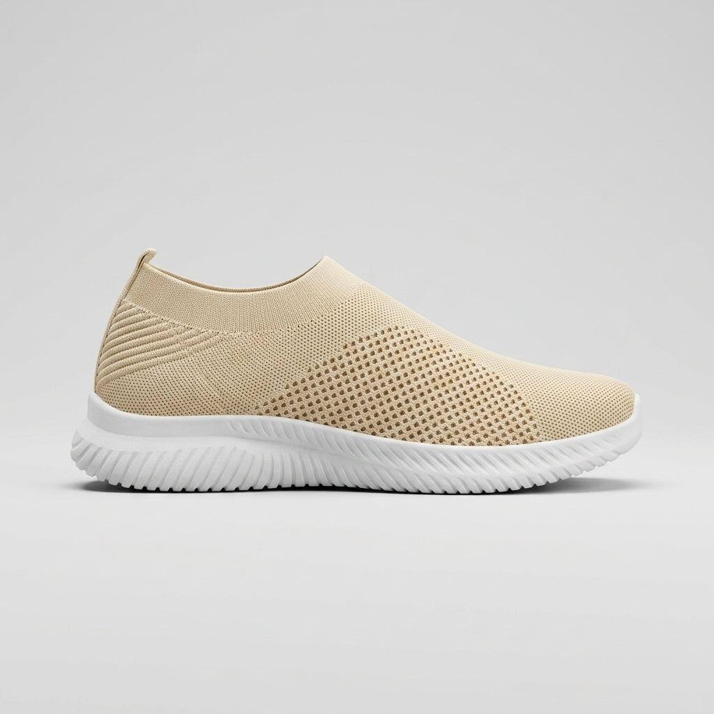 Women's Slip-On Knit Sneakers with Perforated Panel and Round Toe