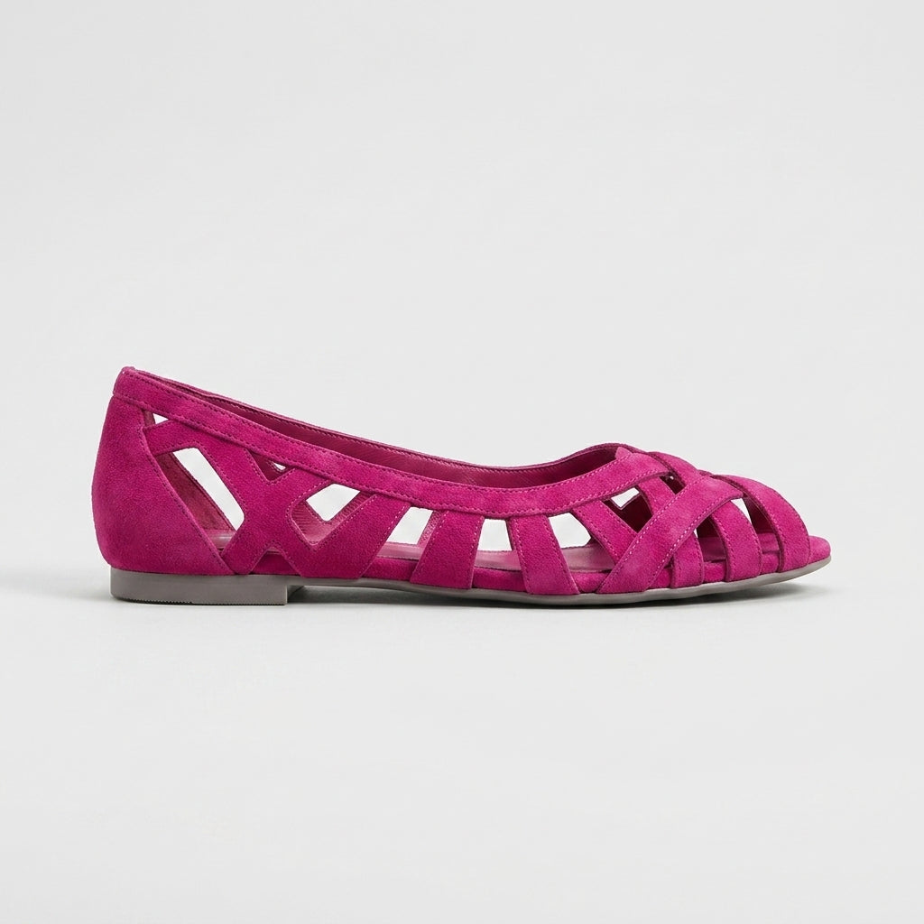 Women's Woven Peep Toe Flats with Cutout Strap Design