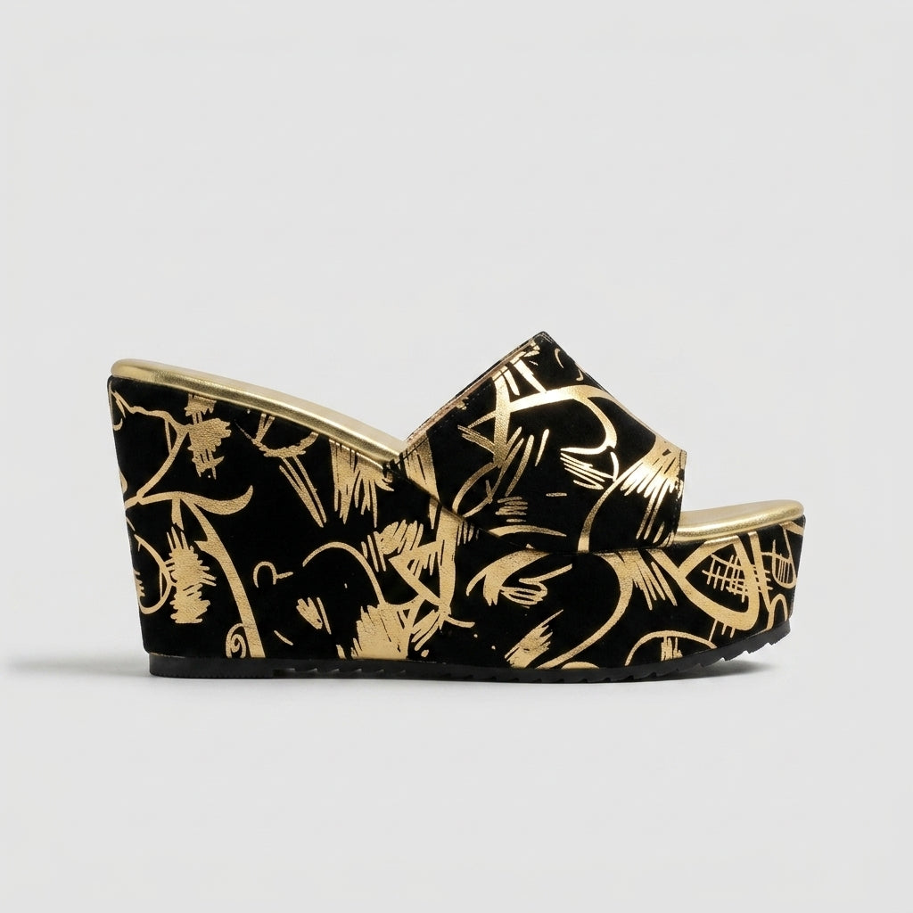 Women's Wedge Sandals Open-Toe Platform Graphic Print Slip-On