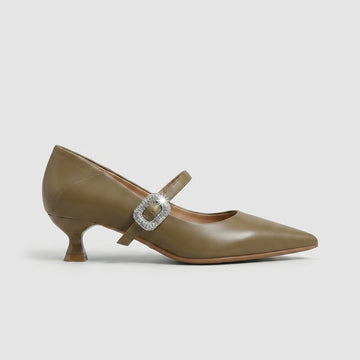 Women's Mary Jane Heels - Pointed Toe - Kitten Heel - Buckle Strap