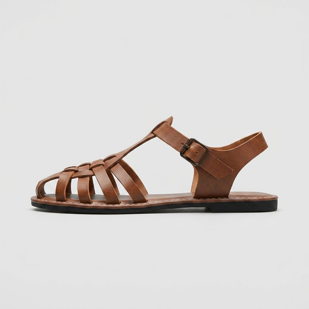 Women's Sandals Fisherman Woven Closed-Toe Flat T-Strap Ankle Buckle