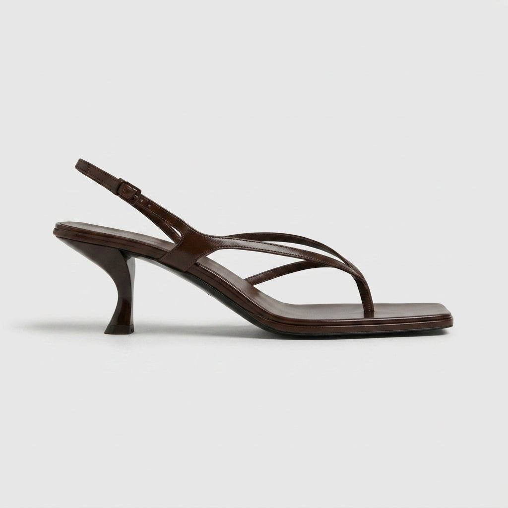 Women's Kitten Heels - Square Toe Thong Sandals - Ankle Strap