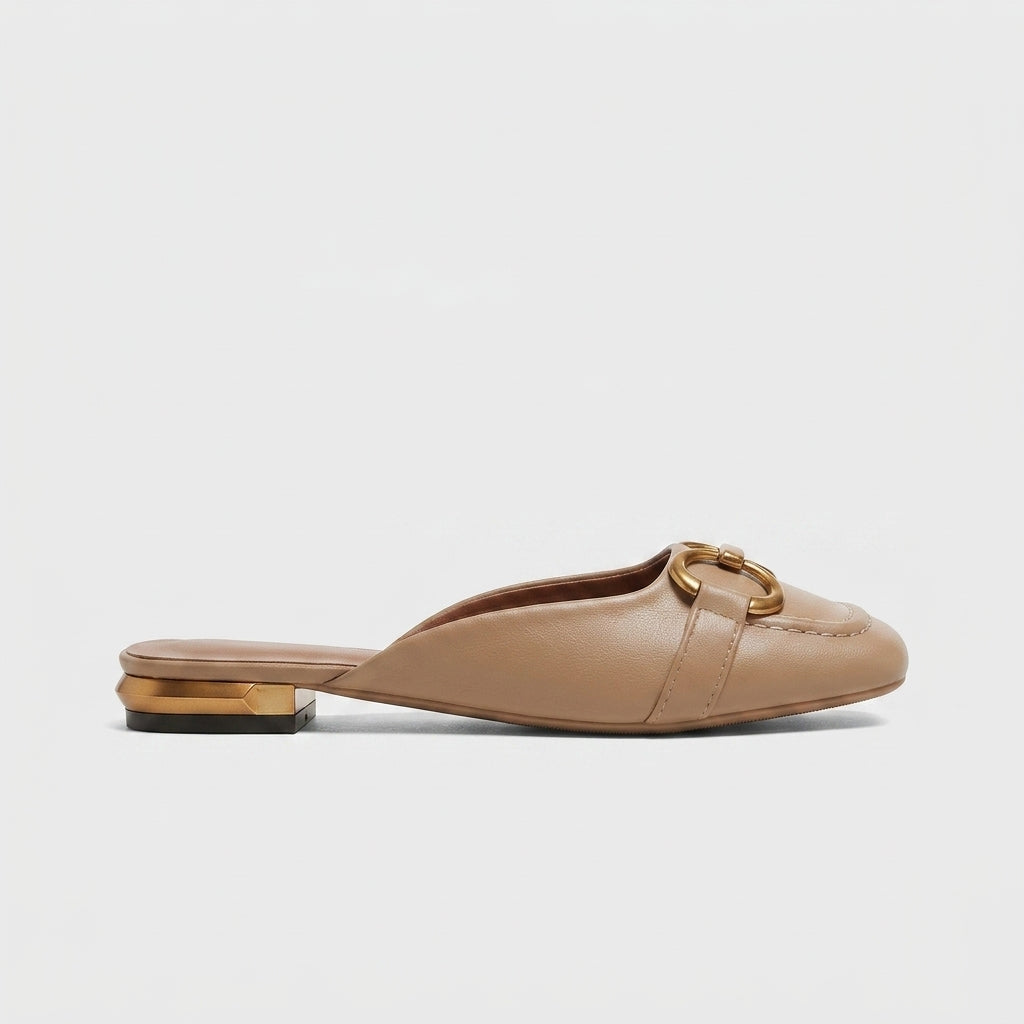 Women's Square Toe Mule Loafers with Horsebit Buckle and Low Heel