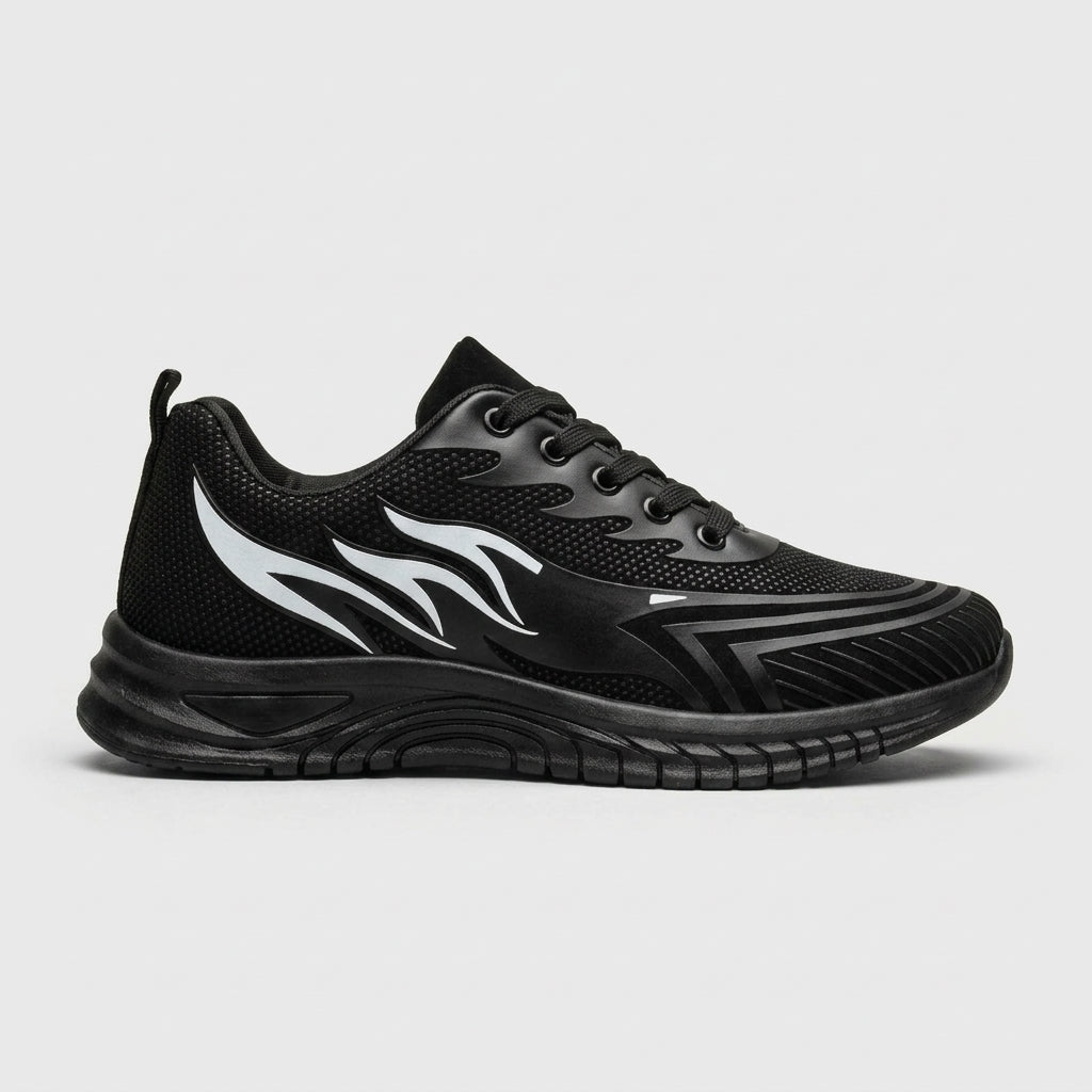 Men's Lace-Up Mesh Sneakers with Rounded Toe and Ribbed Outsole