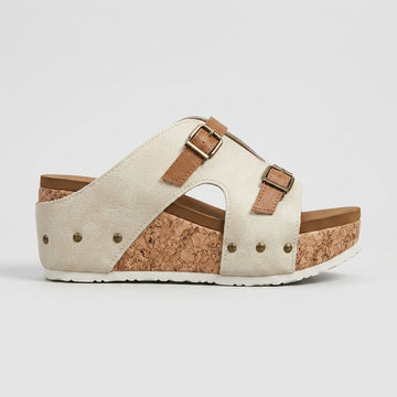 Women's Platform Sandals Cork Wedge Buckle Straps Open-Toe