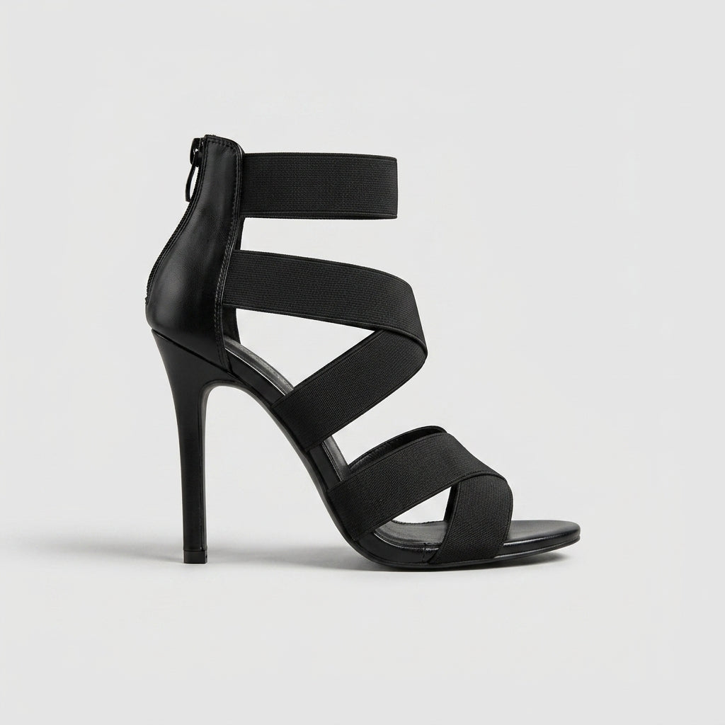 Women's Heels Open-Toe Stiletto Crisscross Elastic Straps Zip