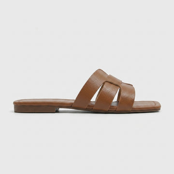 Women's Square Toe Slide Sandals with Woven Strap and Low Heel