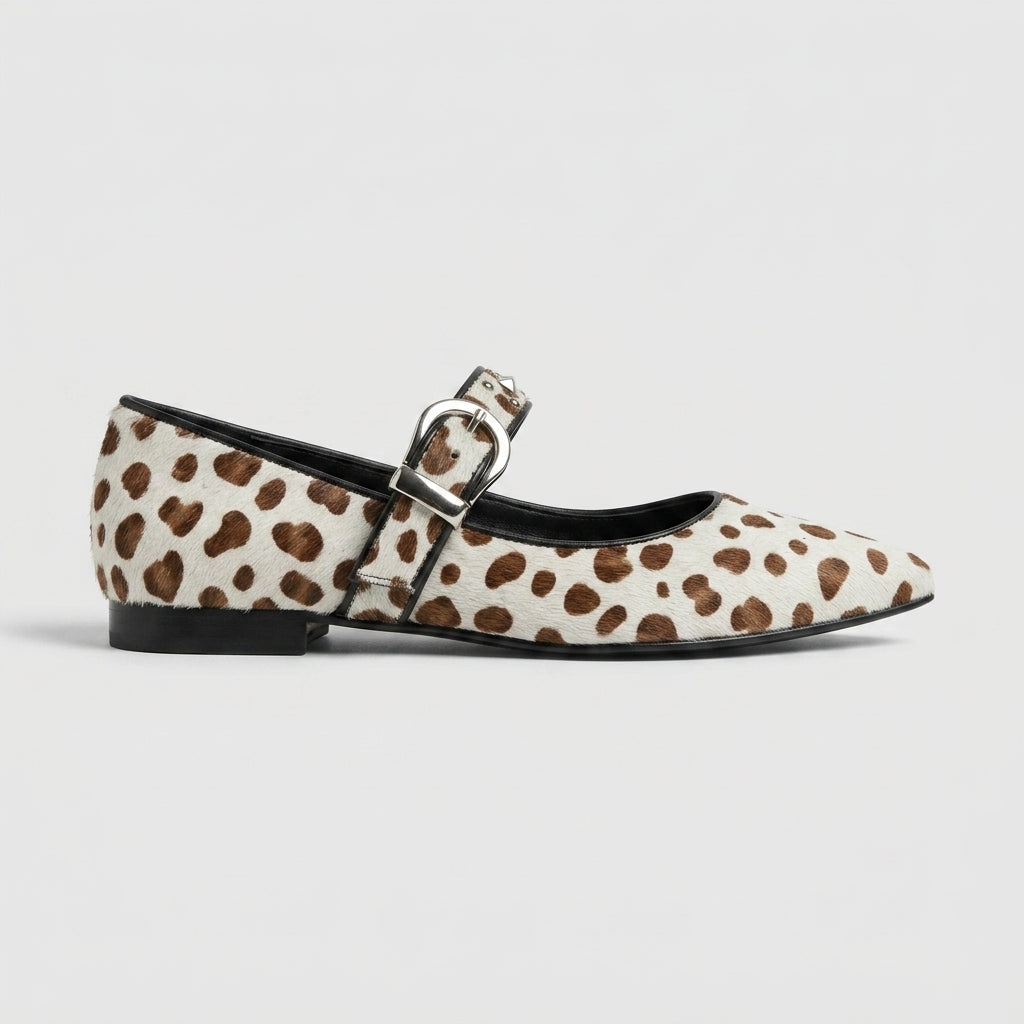 Women's Flats Pointed-Toe Animal Print Studded Ankle Strap