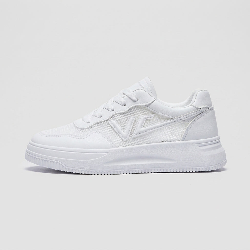 Women's Low-Top Mesh Platform Sneakers - Lace-Up - Logo Detail
