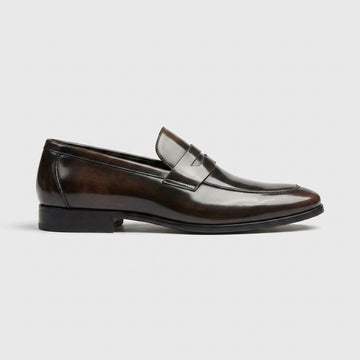 Men's Loafers Square Toe Slip-On Glossy Black Penny Loafer Style
