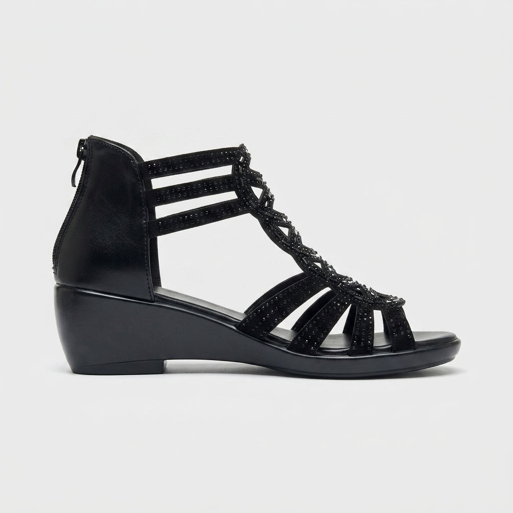 Women's Wedge Sandals Caged Strappy Open Toe with Zipper