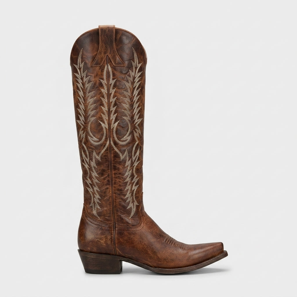 Women's Boots Over-the-Knee Embroidered Lace-Up Back Western