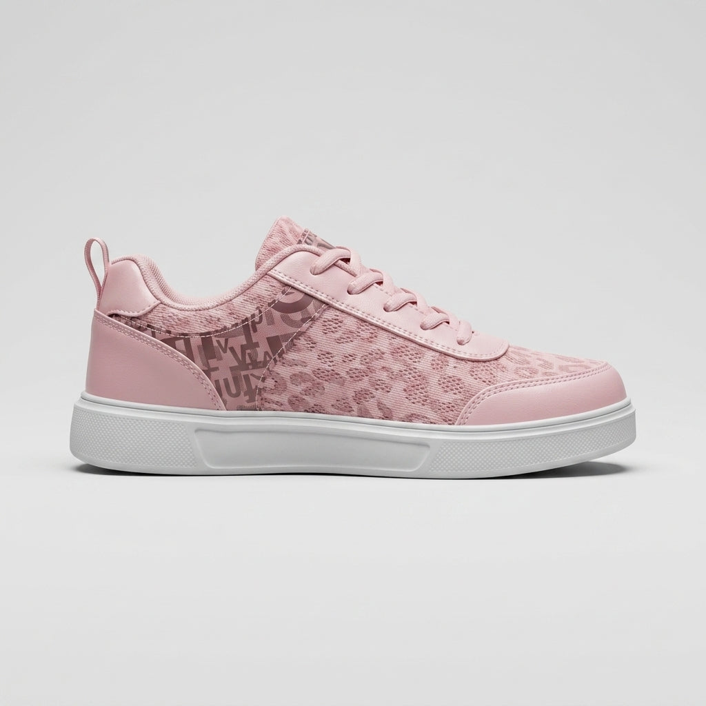 Women's Lace-Up Low-Top Sneakers - Graphic Print - Mixed Material