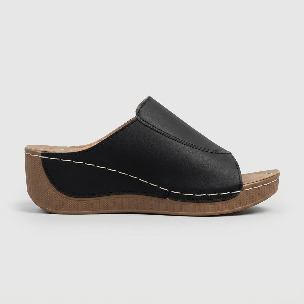 Women's Platform Sandals Open-Toe Slip-On Wide Strap Slides
