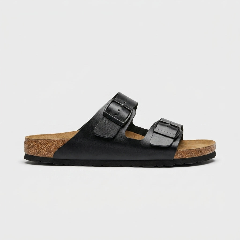 Men's Sandals Double Buckle Cork Footbed Flat Slides