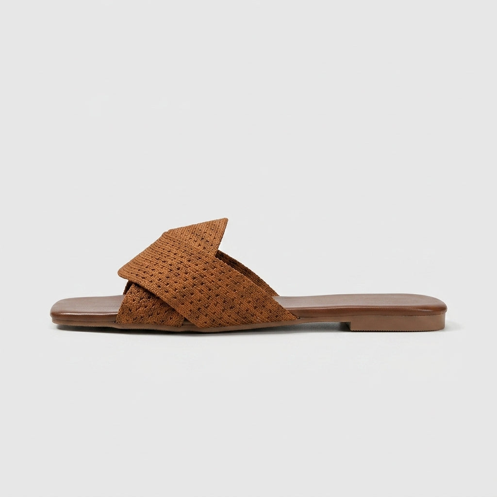 Women's Square Toe Slide Sandals with Twisted Knot Strap
