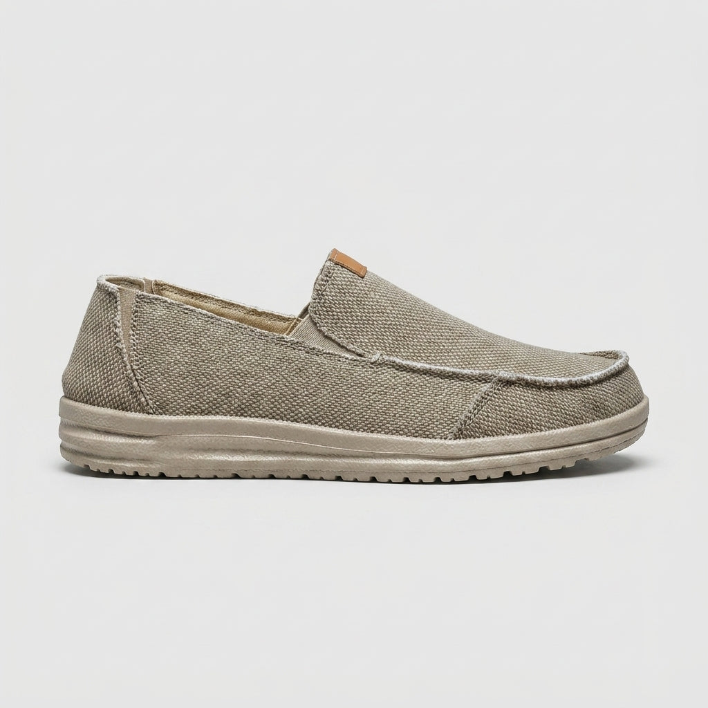 Men's Slip-On Loafers Canvas Round Toe White Rubber Sole